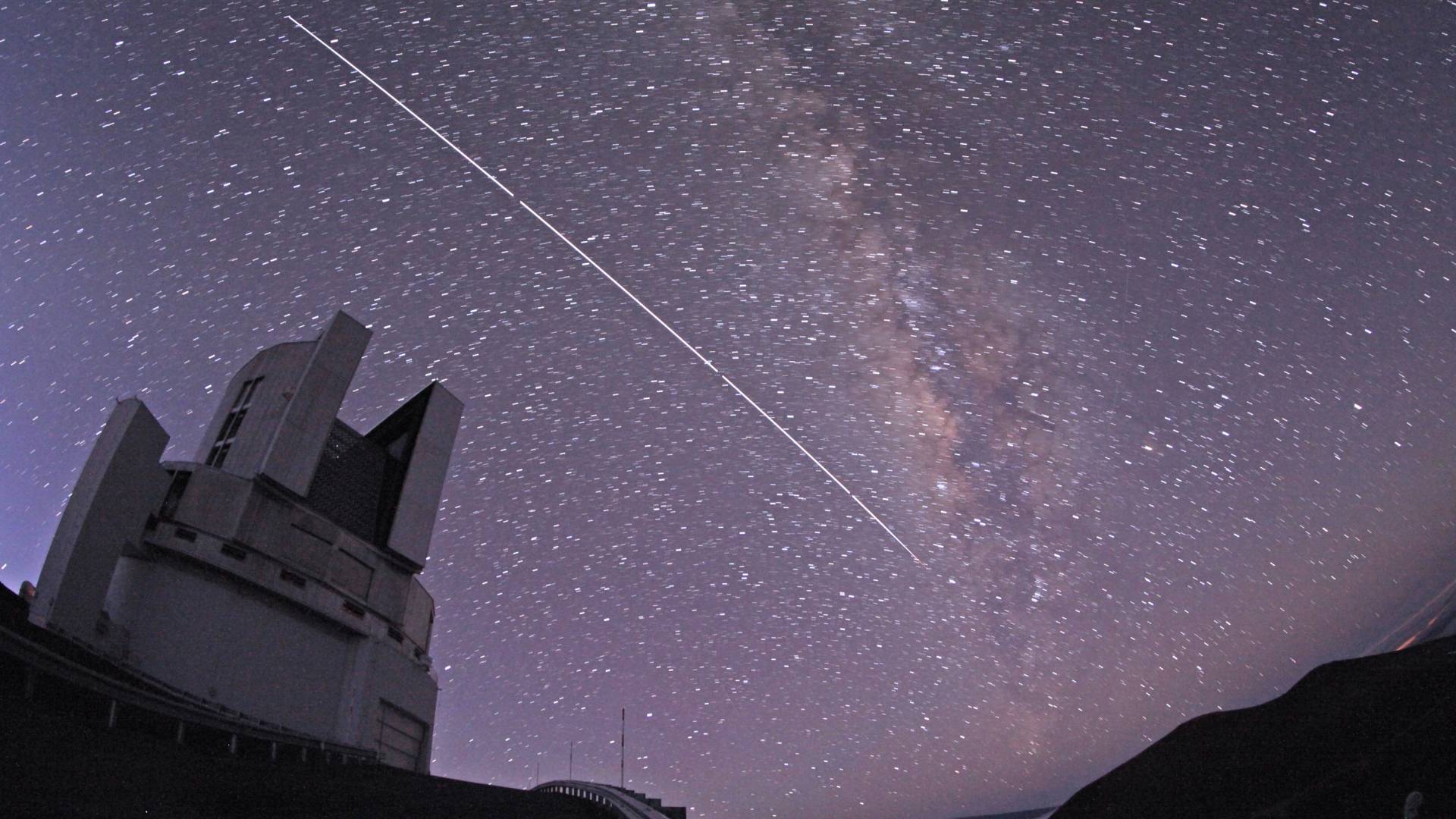 The International Space Station passing over the Subaru Telescope