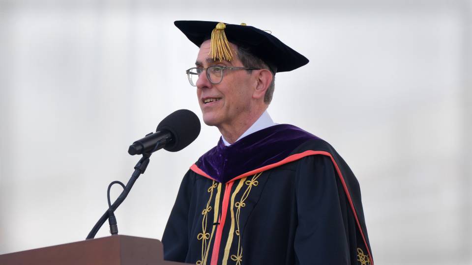 Princeton University President Christopher L. Eisgruber behind podium