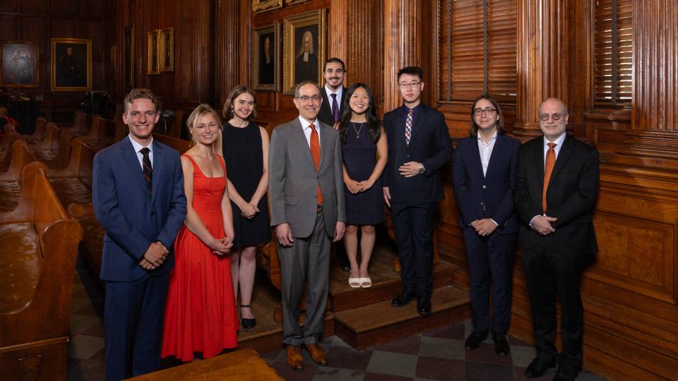 Student award winners, President Eisgruber and Dean Gordin
