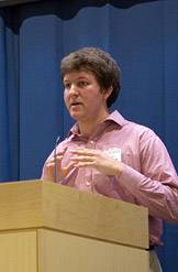 student at podium