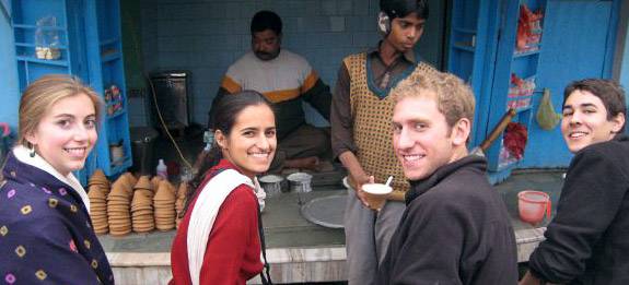 Students at a street vendor