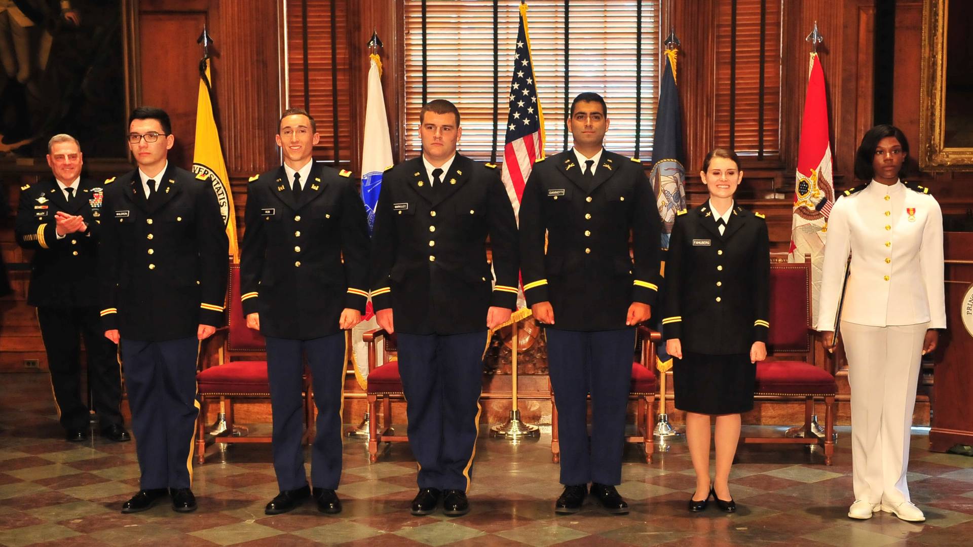 Theodore Waldron, Samuel Rob, Michael Markulec, Matthew Giannotti and Natalie Fahlberg and Christina Onianwa at ROTC Commissioning ceremony