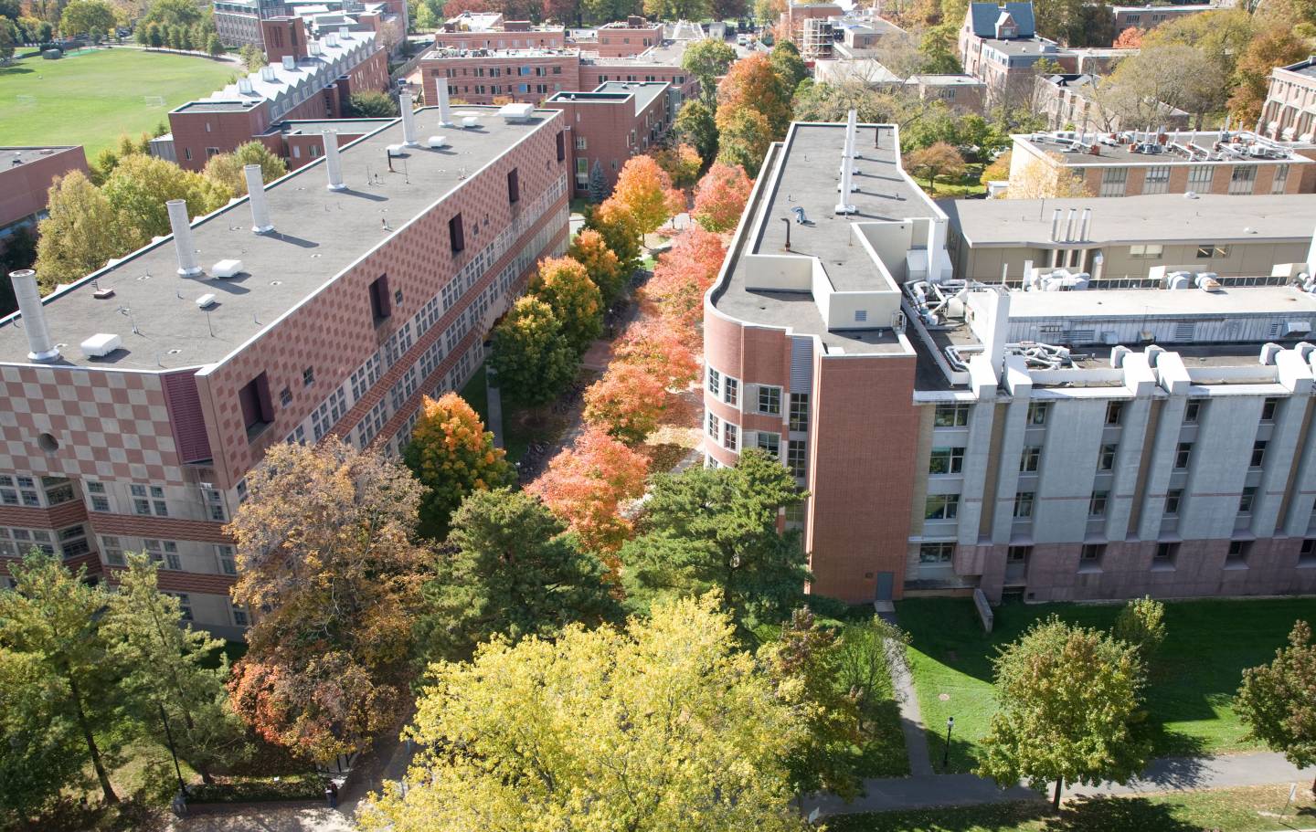 Aerial view of Lewis Thomas Laboratory and Schultz Laboratory